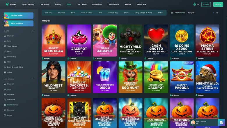 Vave Casino — Jackpot games