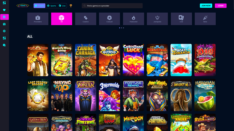 Vegas Mobile Casino — Games lobby on mobile