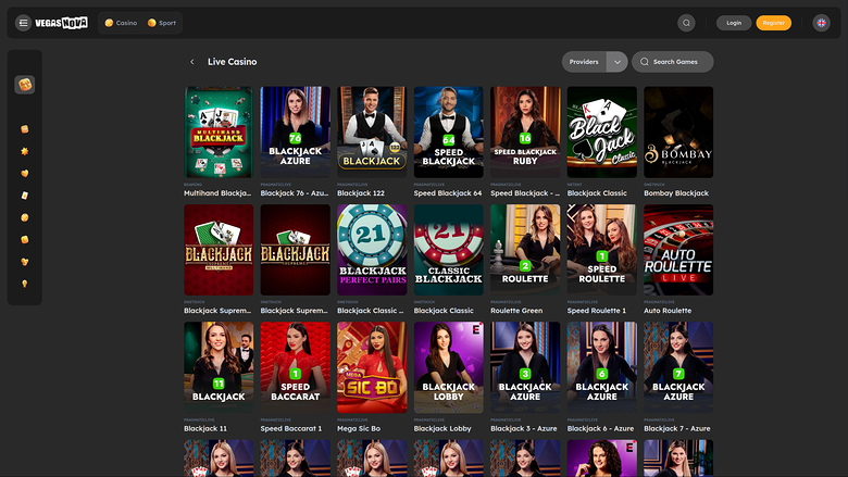 VegasNova Casino — Live dealer lobby