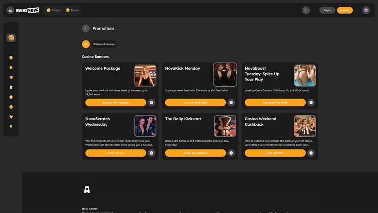 VegasNova Casino — Promotions page