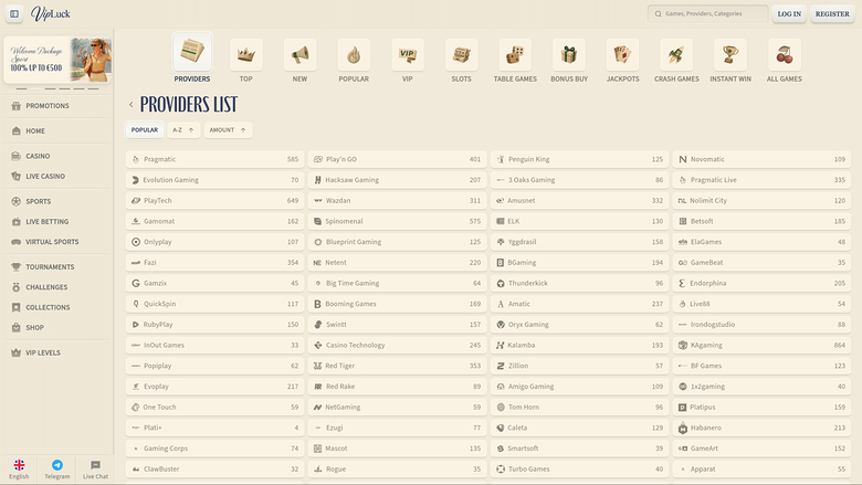 VIPLuck Casino — Developers
