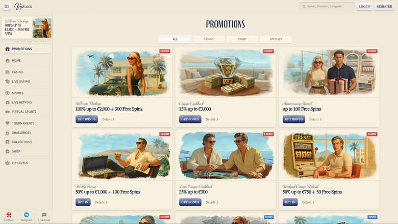 VIPLuck Casino — Promotions page
