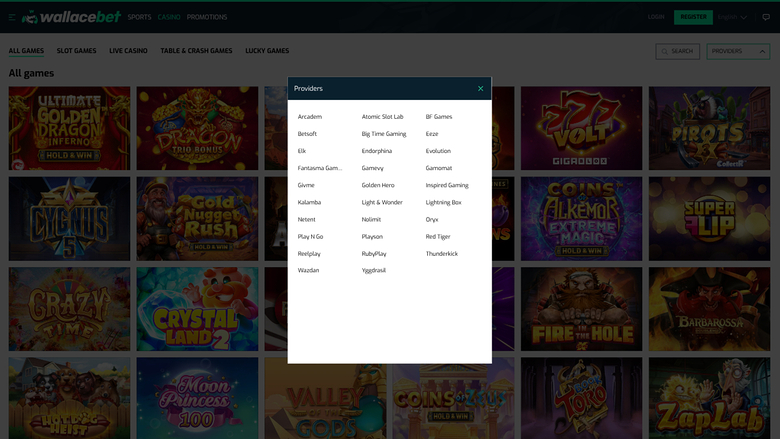 Wallacebet Casino — Games by studio