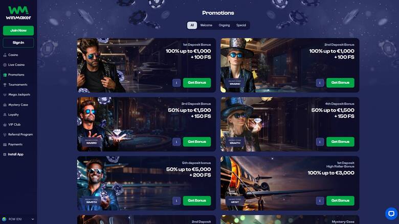 Winmaker Casino — Promotions page
