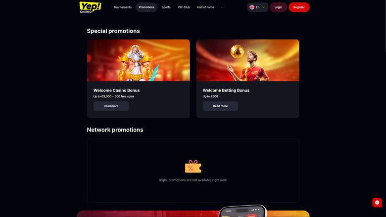 Yep Casino — Promotions page
