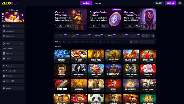 Zizobet Casino — Games lobby